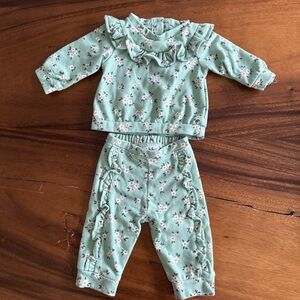 Nicole Miller Floral Mint Green Ruffle Sweat Set 0-3M
